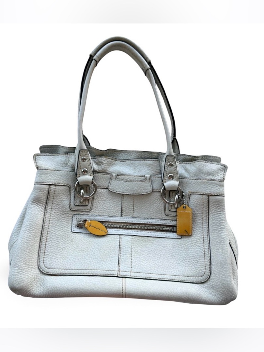 Vintage y2k Coach White Leather Tote Bag with Yellow tag Accent